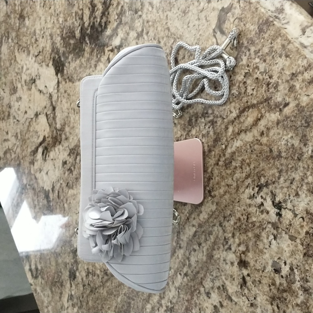 Pewter,silver Sataan evening bag